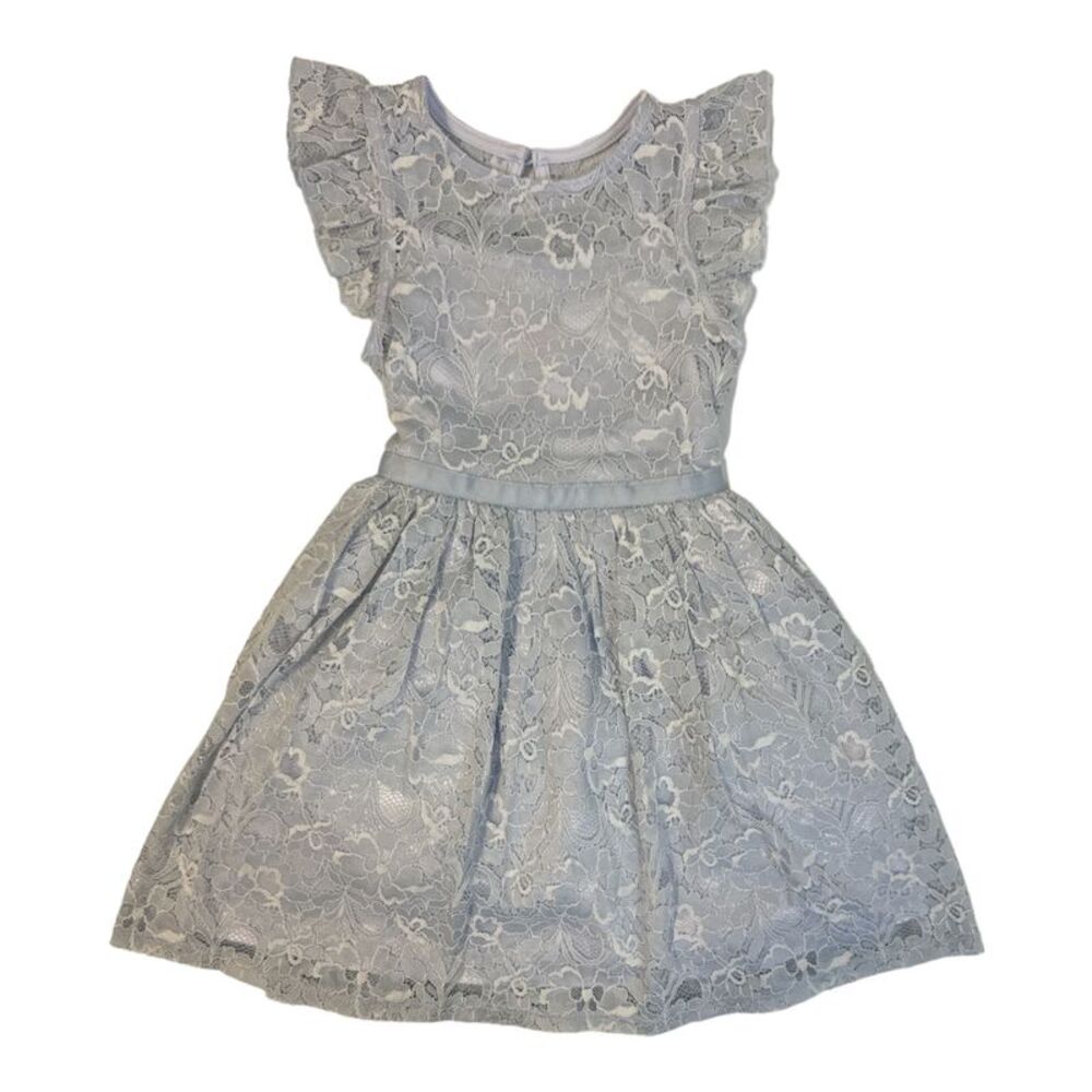 Periwinkle - Zunie Girl Girl's All Occasion Flutter Sleeve Floral Lace Knee Leng